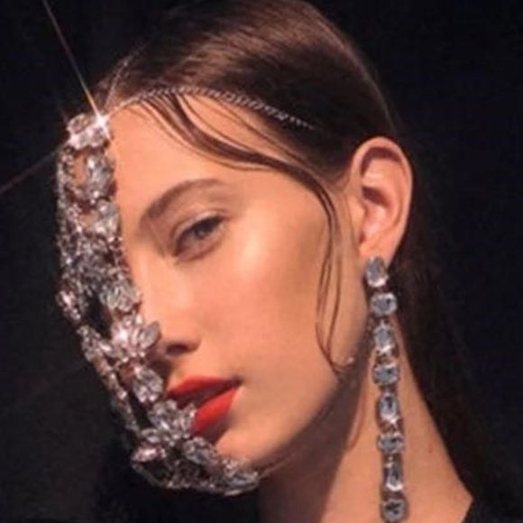 Crystal Face Mask Masquerade Half Face Jewelry Halloween Accessories Rhinestone - Picture 4 of 5